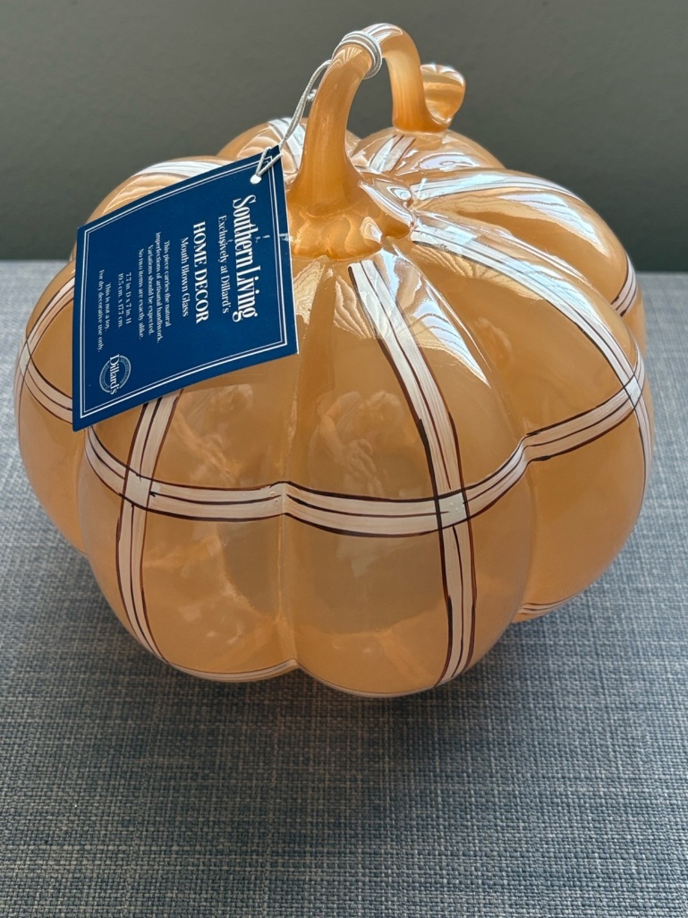 NWT Southern Living Hand Blown Glass Pumpkin Orange White Striped Fall Decor - Picture 5 of 10
